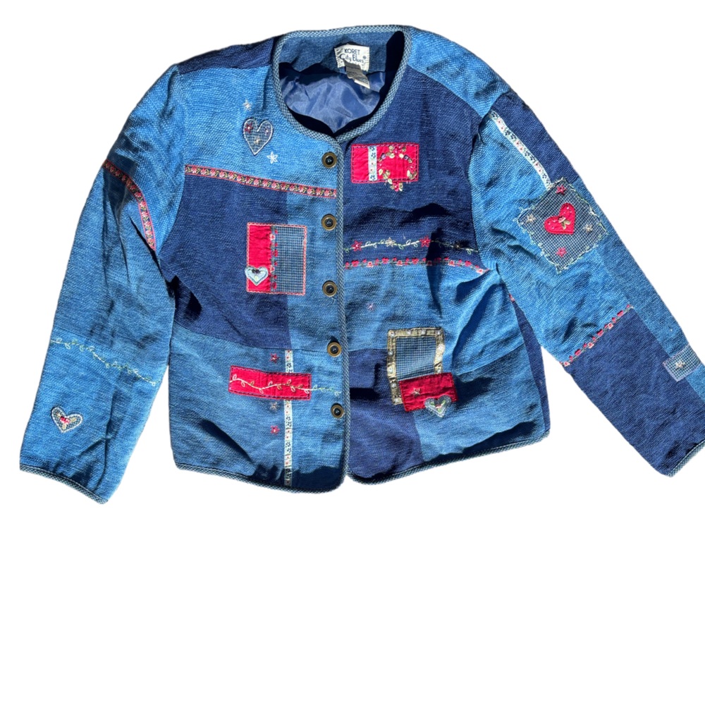 Koret City Blues Patchwork Lined Sweater Large Vi… - image 1